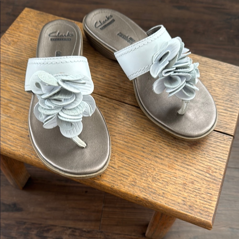 Clarks Women's White Floral Sandals